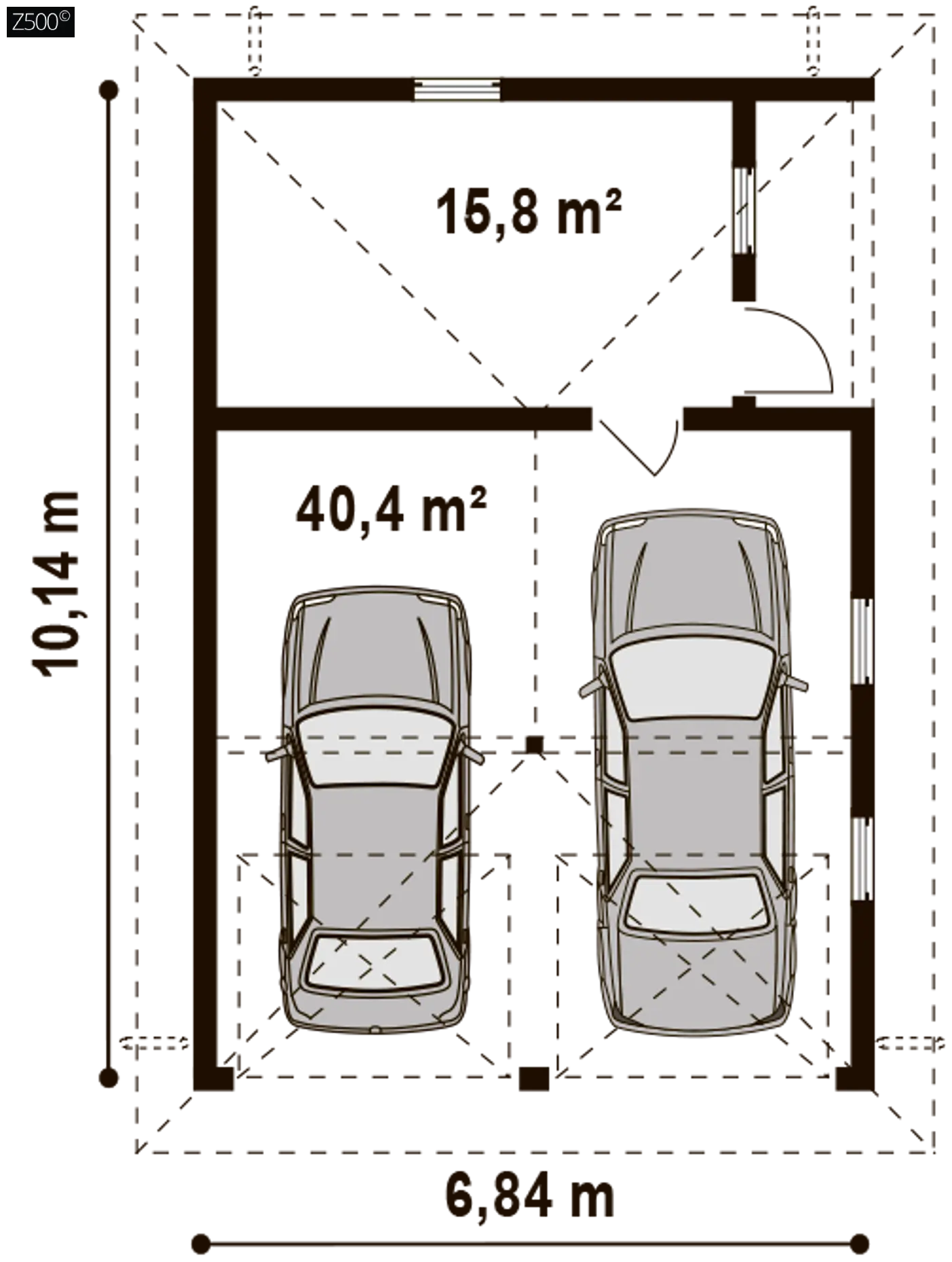 Готовый проект гаража Zg19 - Проект гаража для двух автомобилей для дома в классическом