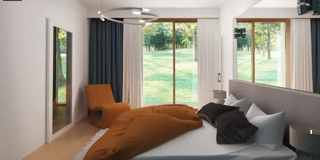 готовый проект дома Z386 v1 – дизайн интерьера, Проект одноэтажного современного барнхауса