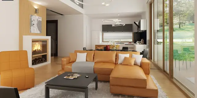 готовый проект дома Z386 v1 – дизайн интерьера, Проект одноэтажного современного барнхауса